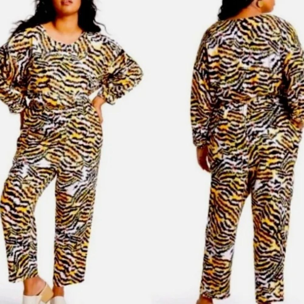 Rachel Comey Women's Plus Size Animal Print 3/4 Sleeve Jumpsuit NWT Size 14 - Picture 3 of 15